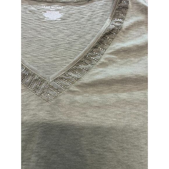 Lane Bryant 22/24‎ V Neck T-Shirt Olive Green Embroidered collar - Picture 3 of 6